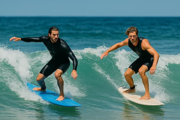 Two men surfing.